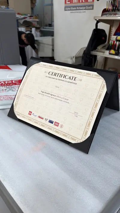 Bahçelievler İstanbul Print Center — sunum dosyasında sertifika baskısı